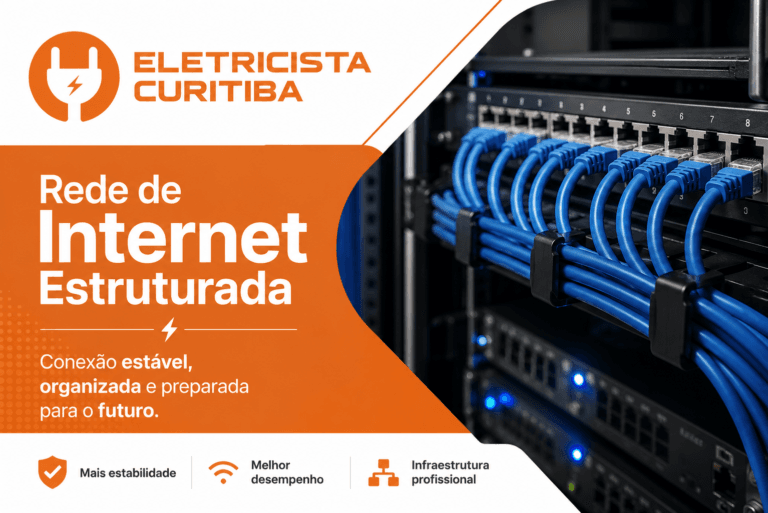 Rack com cabeamento estruturado e cabos de rede para instalação de internet em Curitiba