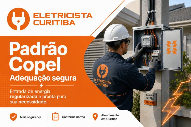 Arte sobre Padrão Copel em Curitiba com eletricista e padrão de entrada de energia